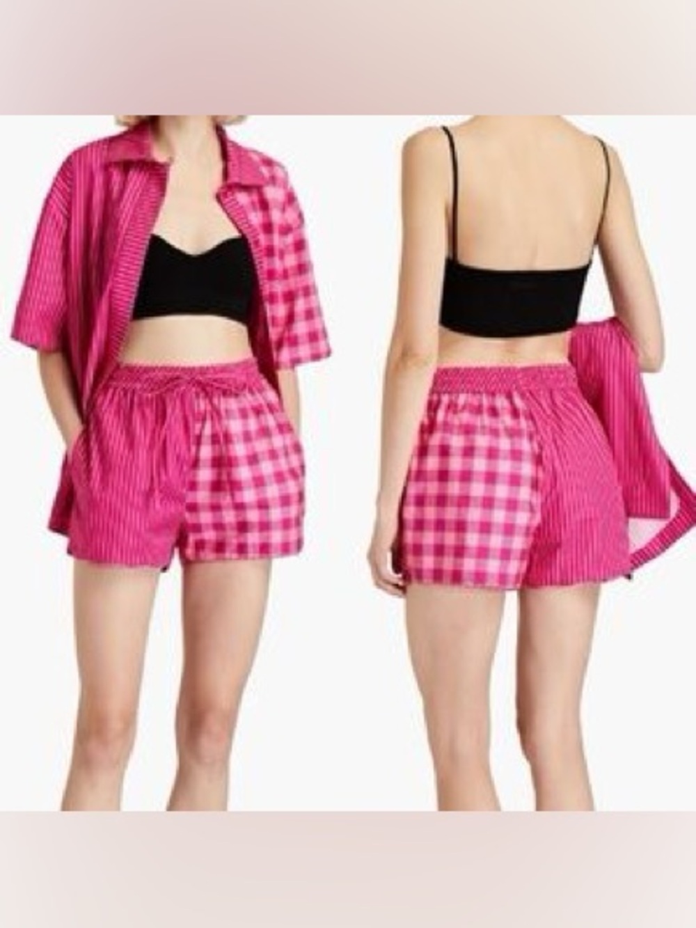 Solid & Striped Pink Gingham Striped Mixed-Print Mid Rise Shorts Size Large